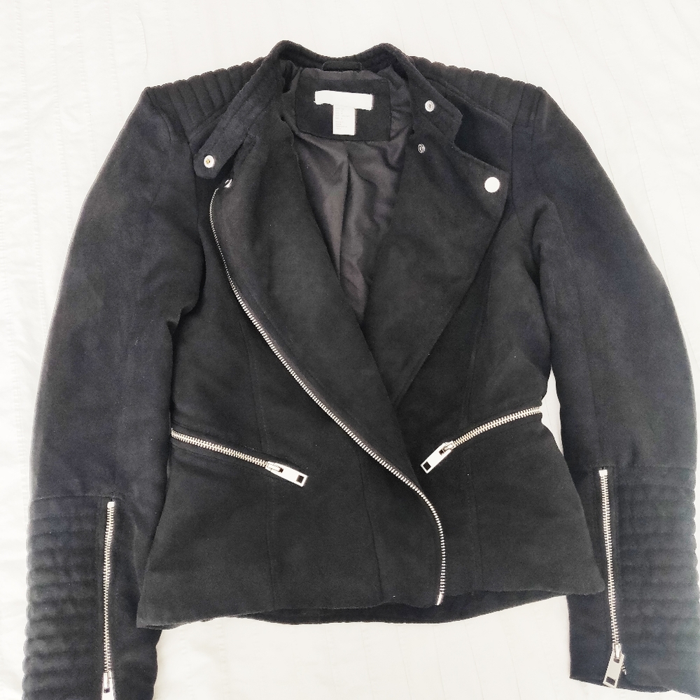 H&M black suede moto jacket
